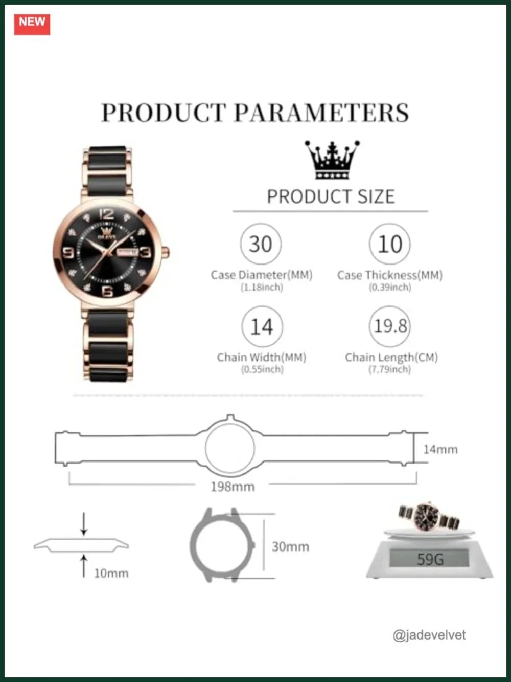 Luxury Women's Ceramic & Stainless Steel Dress Watch, Diamond Accents, Quartz,